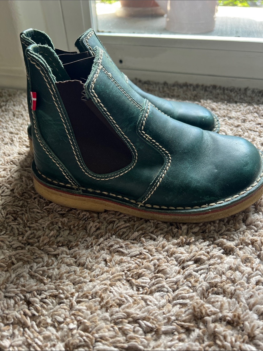 Women’s Green Leather Chelsea Booties - Casual Ankle Boots